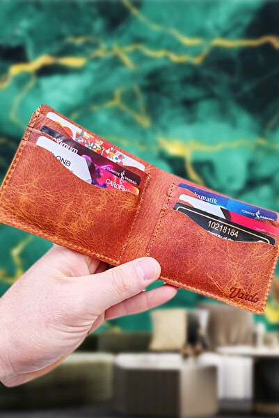 Vardo [ Isim Yazılabilir ] Arthur Hakiki Italyan Derisi Erkek Cüzdan Koyu Turuncu 11,5x8,5 Cm