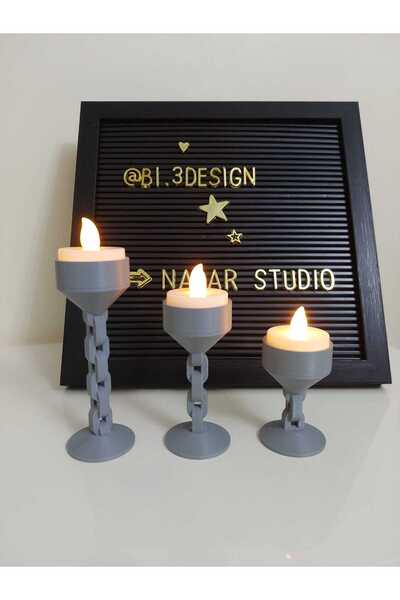 NadarStudio Zincir Şekilli 3’lü Dekoratif Tealight Mumluk Seti