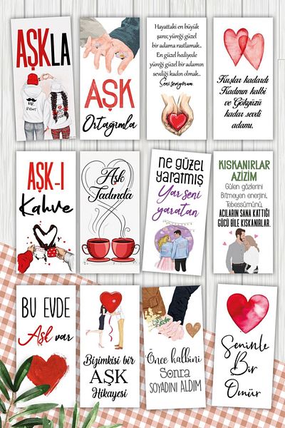Pankart Evi Pack of 12 Love Motto Cards - Presentation Coffee Card