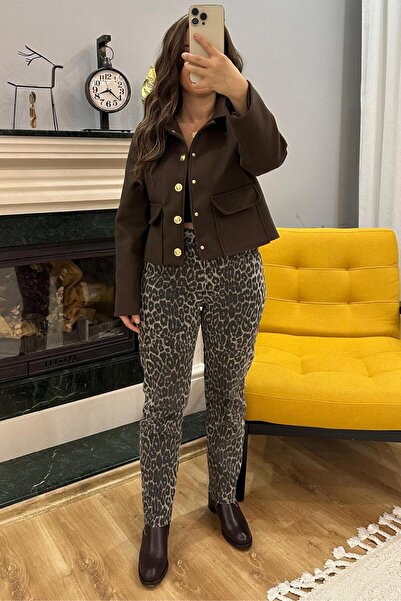SeHlen Butik Leopar Desen Kesik Paça Boyfit Jean