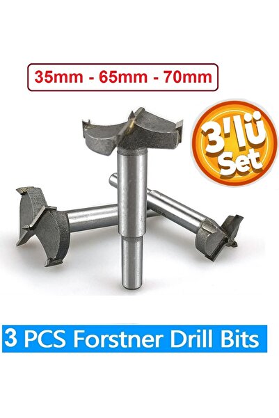 Depolife Ahşap Delme Panç Seti 35mm 65mm 70mm 3lü Karot Set Matkap Freze Ucu Menteşe