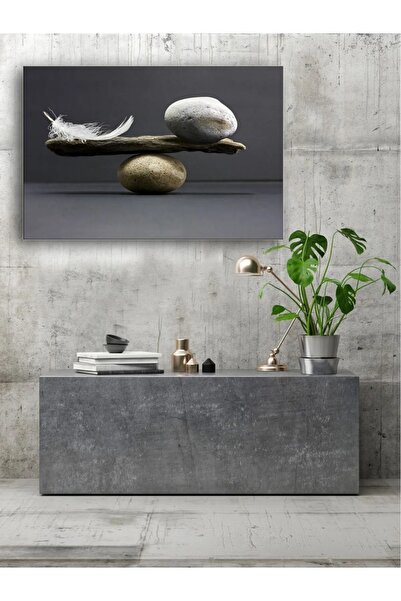 AR AJANS KANVAS TABLO Piatră și pene Echilibru Pictură artistică pe pânză