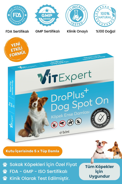 Vitexpert Droplus Köpek Damlası Dış Parazit Pire Kene Bit Ve Deri Bakımı Için Bitkisel Damla - 5 Tüp