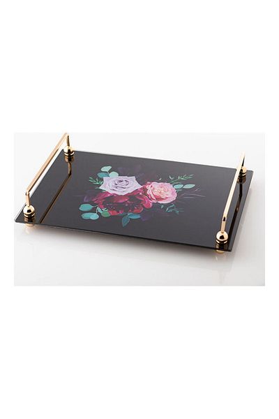 Dania Printed Serving Tray Black/Gold 38 x 26 x 3cm