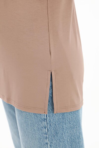 penyebizden Viskon Dik Yaka Tunik-Sütlü Kahve