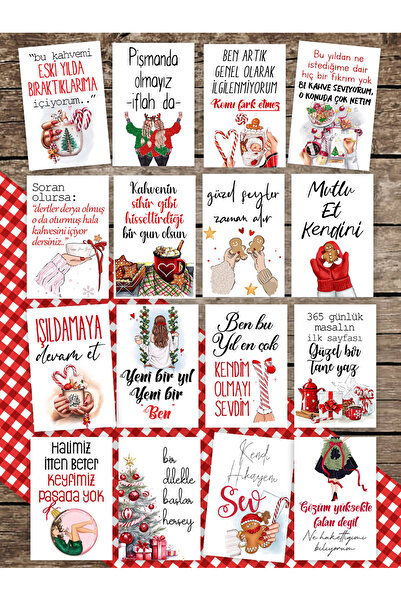 Pankart Evi Set de carduri cu motto de Anul Nou - 16 carduri de cafea de prez...