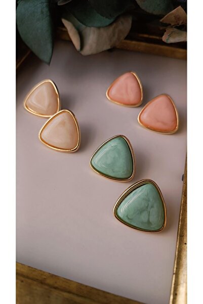 VOBEEYKU Colorful Stone Gold Detailed Triangle Earrings