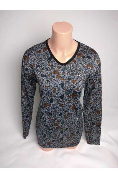 YAŞAR TRİKO المرأة رمادي أسود الخامس الرقبة طويلة الأكمام الجانبين الشق الموس...