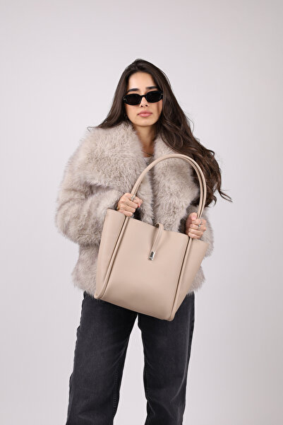 NOTHING Women's Mink Hand and Shoulder Bag with Magnet Closure Makeup Bag L:30 W:33 W:15 cm Jade