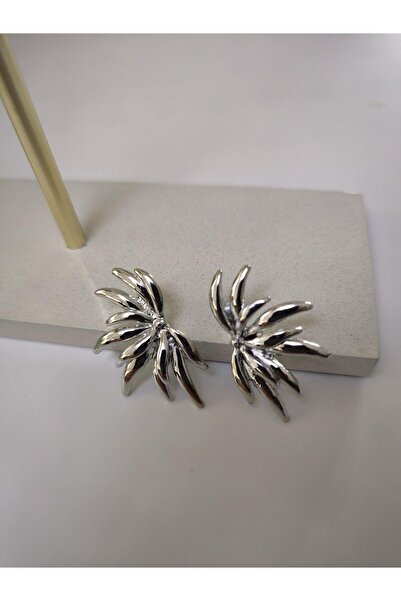 VOBEEYKU نصف لوتس أقراط فضية من الفولاذ