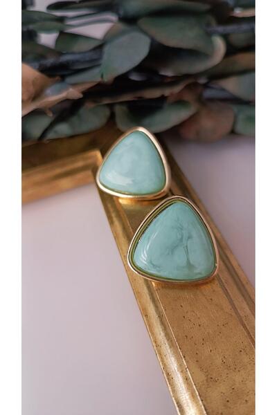 VOBEEYKU Colorful Stone Gold Detailed Triangle Earrings