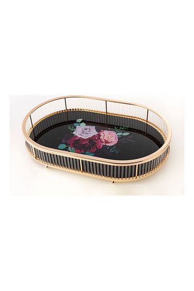 Dania Printed Serving Tray Black/Gold 46x30x7cm