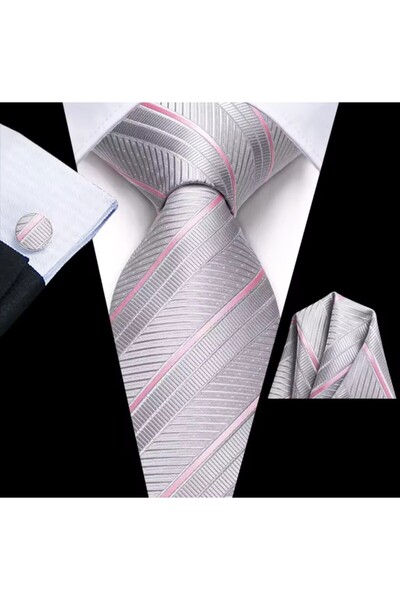 ARDSU İpek El Yapimi Kravat, Kare Cep Mendili ve Kol düğmesi, damat düğün aks...