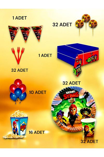 VibeHome 32 Person Brawlstars Themed Luxury Set - Birthday Party and Fun Events