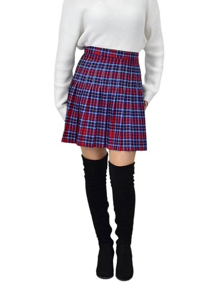 BAGLAN Red Navy Blue Plaid College Skirt - Kuyucak-38k
