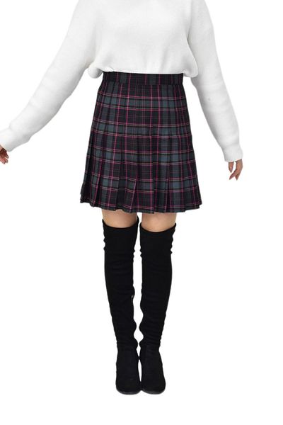 BAGLAN Green Fuchsia Plaid College Skirt - Osmanma-34