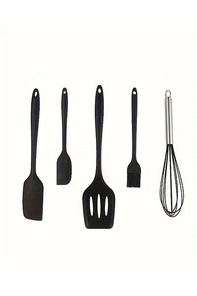 safestore 5 Pieces Black Silicone Spatula Set with Fireproof and Heat Resistant