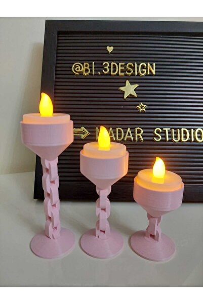 NadarStudio Zincir Şekilli 3’lü Dekoratif Tealight Mumluk Seti