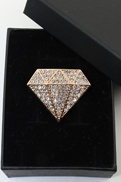 KEEBA Her günün Işıltısı Pırlanta Broş Taşlı Tasarım Gold Renk Kadın Yaka İğnesi