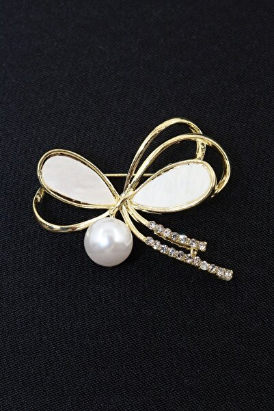 KEEBA Kendinize bağlayın Aşk düğümü fiyonk broş Sedefli taşlı incili gold fiy...