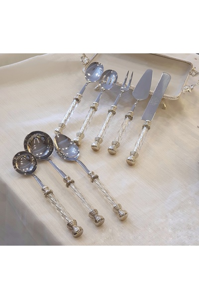 AlyaHomeAksesuar Silver Colored 8 Piece Crystal Serving Set