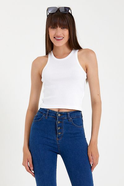 Superlife Tricou crop tricotat pentru femei Superlife, cu guler înalt, slim fit, Spr21y11