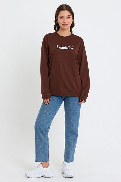 Superlife Superlife Γυναικεία Crew Neck Oversize Λεπτή φούτερ με στάμπα Brooklyn