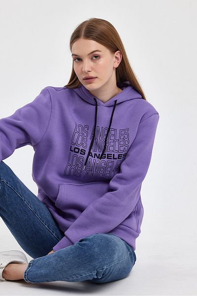 Superlife Superlife Women's Hooded Comfortable Fit Fleece 3 Thread Los Angeles Printed Sweatshirt Spr24Swk10