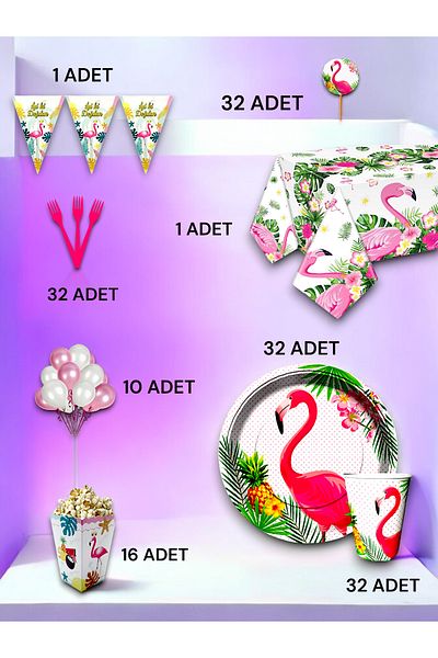 VibeHome Flamingo Themed Luxury Set for 32 - Birthday Party and Fun Events
