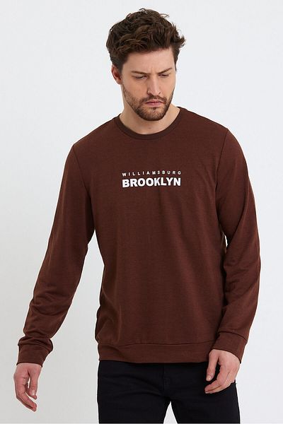 Superlife Superlife Ανδρική λαιμόκοψη, κανονική εφαρμογή Brooklyn εμπριμέ λεπτή φούτερ (Spr23sw330).