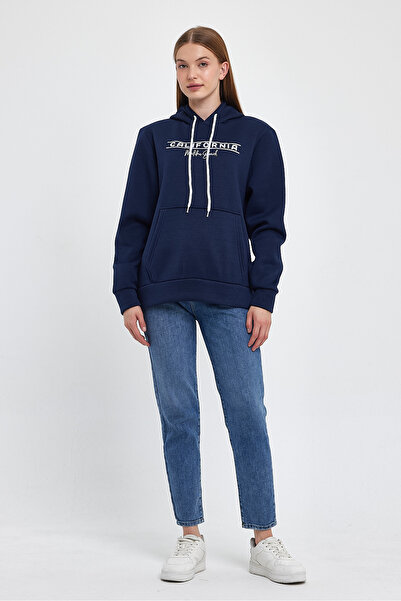 Superlife سويت شيرت نسائي بغطاء للرأس مريح من الصوف 3 خيوط مطبوع عليه كاليفورنيا spr24swk11