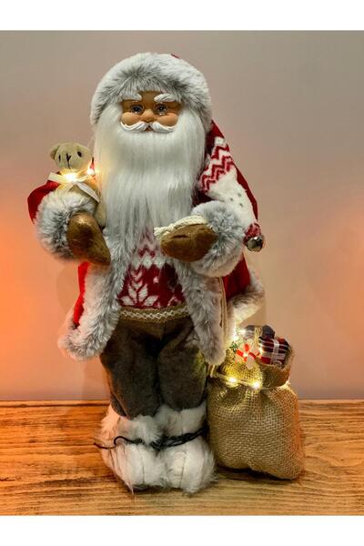 BENİMOLMALI Noel Baba 2021 , Kırmızı Beyaz Tonlarında, Kıyafetli IŞIKLI 45 cm...