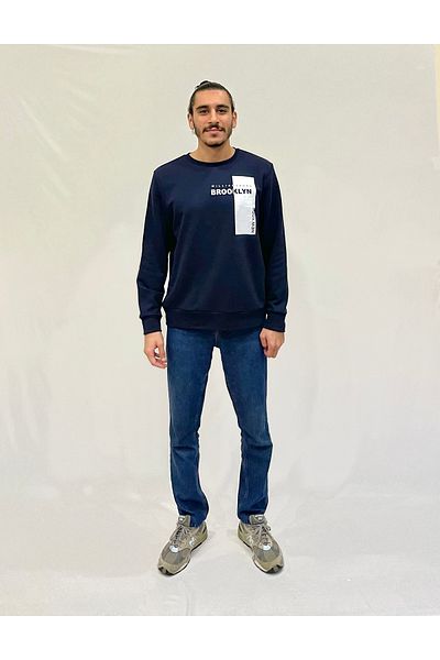 Superlife Superlife Ανδρικός γιακάς Ποδηλασίας - Άνετη Εφαρμογή 3 Κλωστών Φούτερ με στάμπα W.Brooklyn