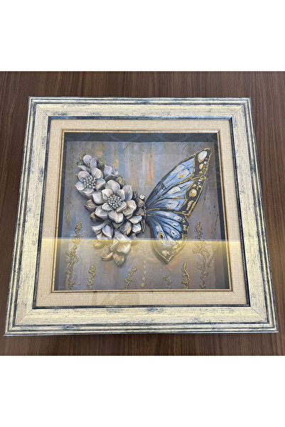 Mareluxe 3D Rölyef Tablo, El Yapımı Rölyef Tablo, Handmade Relief Table, 45 x 45 cm Kelebek Rölyef Tablo