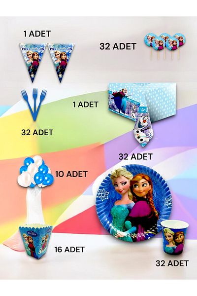 VibeHome Frozen Themed Luxury Set for 32 - Birthday Party and Fun Events