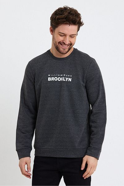 Superlife Superlife Ανδρική λαιμόκοψη, κανονική εφαρμογή Brooklyn εμπριμέ λεπτή φούτερ (Spr23sw330).