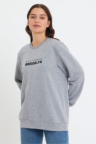 Superlife Superlife Γυναικεία Crew Neck Oversize Λεπτή φούτερ με στάμπα Brooklyn