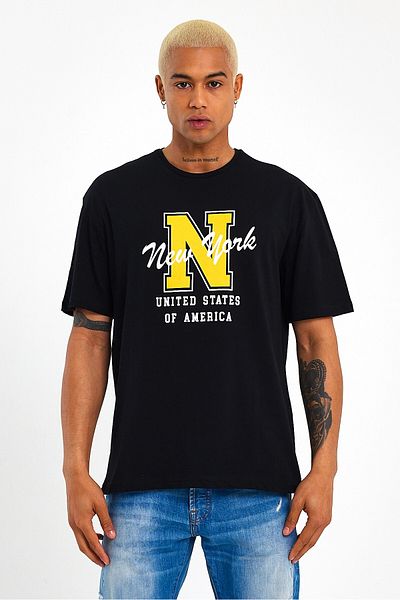 Superlife Ανδρικό T-shirt με λαιμόκοψη με κανονική εφαρμογή N εμπριμέ Spr22ts113