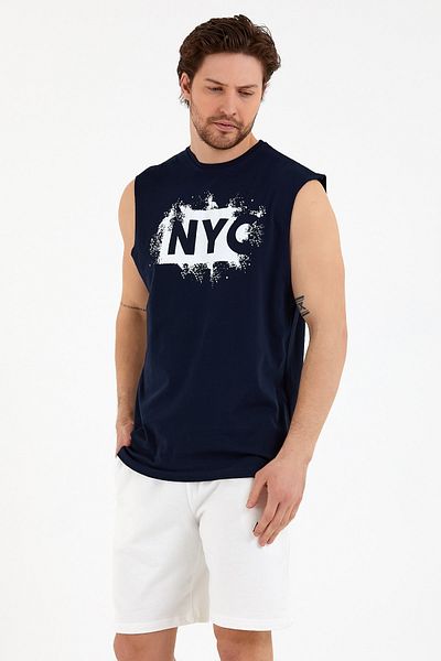 Superlife Ανδρικό T-shirt με λαιμόκοψη με κανονική εφαρμογή Nyc με στάμπα Spr22ts124