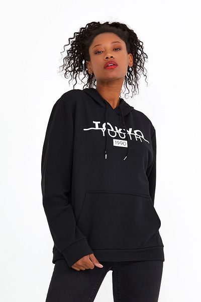 Superlife Women's Hooded Regular Fit Tokyo Printed Thin Sweatshirt Spr22swk164