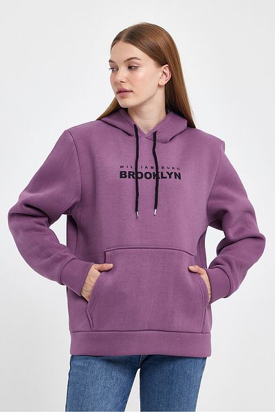 Superlife Women's Hooded Comfortable In-mold Fleece 3 Thread Willamsburg Brooklyn Printed Sweatshirt Spr24swk04