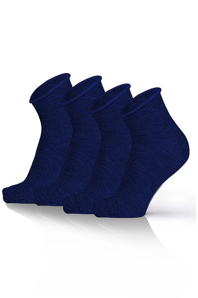 KaeLaurean Women's 4-Piece Cotton Elasticless Navy Blue Seamless Stretchy Non-Marking Short Non-Tightening Socks