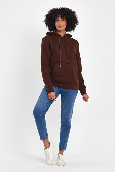 Superlife سويت شيرت نسائي بغطاء للرأس مريح من الصوف بثلاثة خيوط spr24swk55