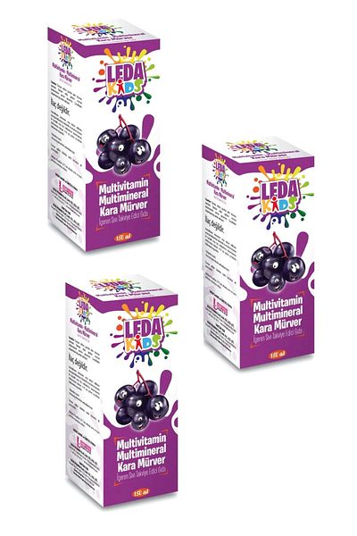 LedaPharma Unisex Black Elderberry Extract Vitamin C and Zinc Leda Kids 150 ml 3 Boxes