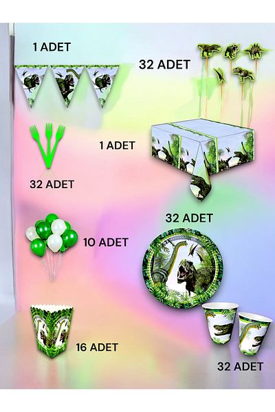 VibeHome Dinosaur Themed Luxury Set for 32 - Birthday Party and Fun Events