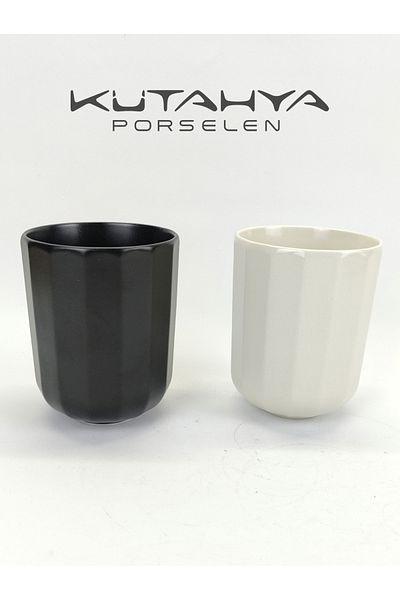 Kütahya Porselen Bevel Series 450 Cc Black - Cream Mug 2 Liters