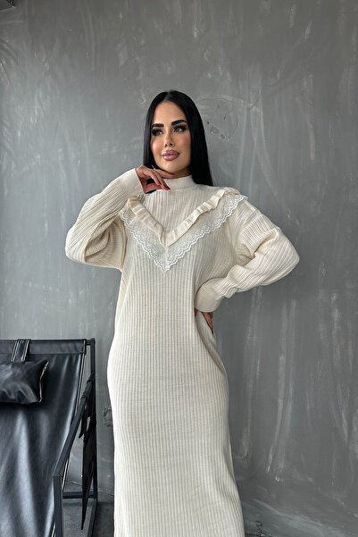 LİLA İSTANBUL Рибальський комір з мереживом Трикотажне плаття