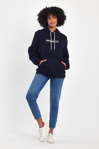 Superlife Superlife Γυναικεία κουκούλα Άνετη εφαρμογή Fleece 3 νημάτων W. Μπλουζάκι με στάμπα Brooklyn Spr24swk04