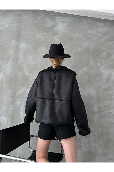 TOPSHOW Nubuck Collar Sheepskin Coat