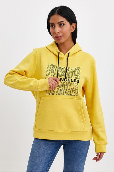 Superlife Superlife Women's Hooded Comfortable Fit Fleece 3 Thread Los Angeles Printed Sweatshirt Spr24Swk10